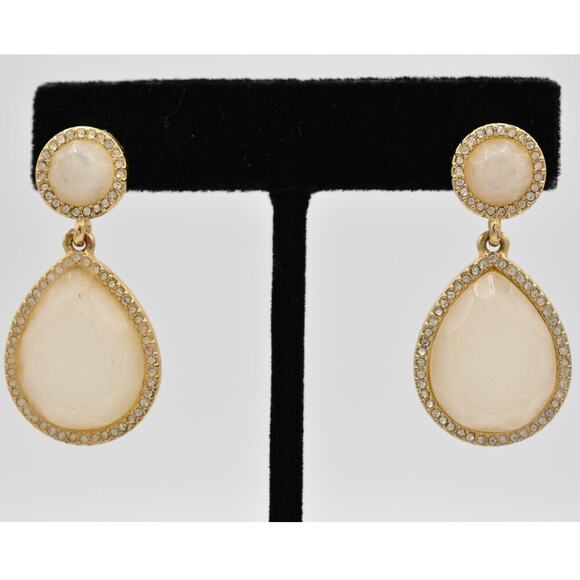 Banana Republic Dangle Earrings Dangle White Crystal Faceted Gold Chunky BinAK - Picture 1 of 12